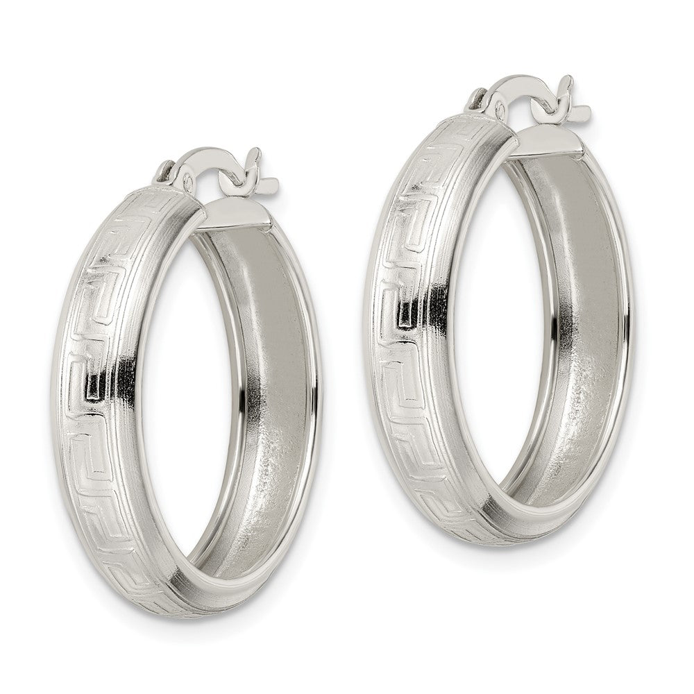 Sterling Silver Polished Greek Key Circle Hoop Earrings - Product Photo