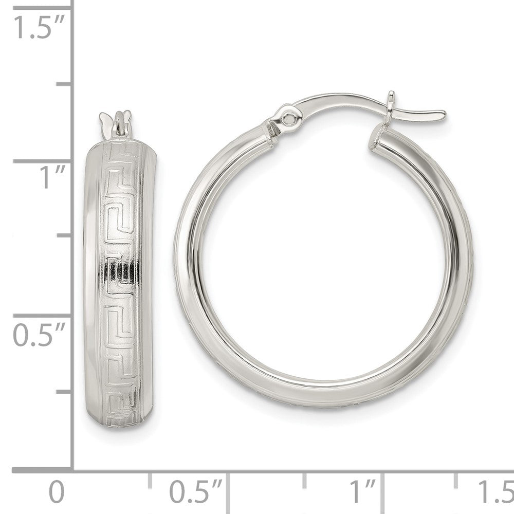 Sterling Silver Polished Greek Key Circle Hoop Earrings - Product Photo
