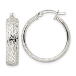 Sterling Silver Diamond-cut 6x25mm Hoop Earrings - Product Photo