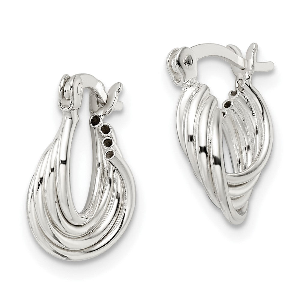 Sterling Silver Polished Triple Circle Hoop Earrings - Product Photo