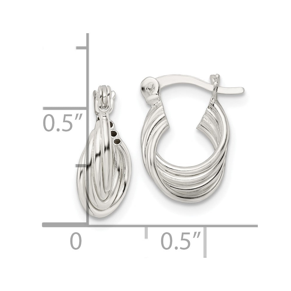 Sterling Silver Polished Triple Circle Hoop Earrings - Product Photo
