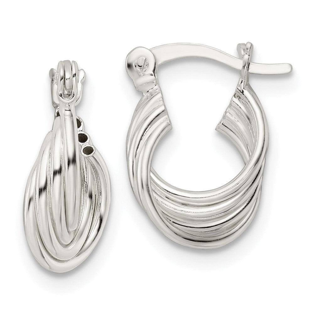 Sterling Silver Polished Triple Circle Hoop Earrings - Product Photo