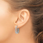 Sterling Silver Polished Fabric Glitter Hoop & Links Round Hoop Earrings - Product Photo
