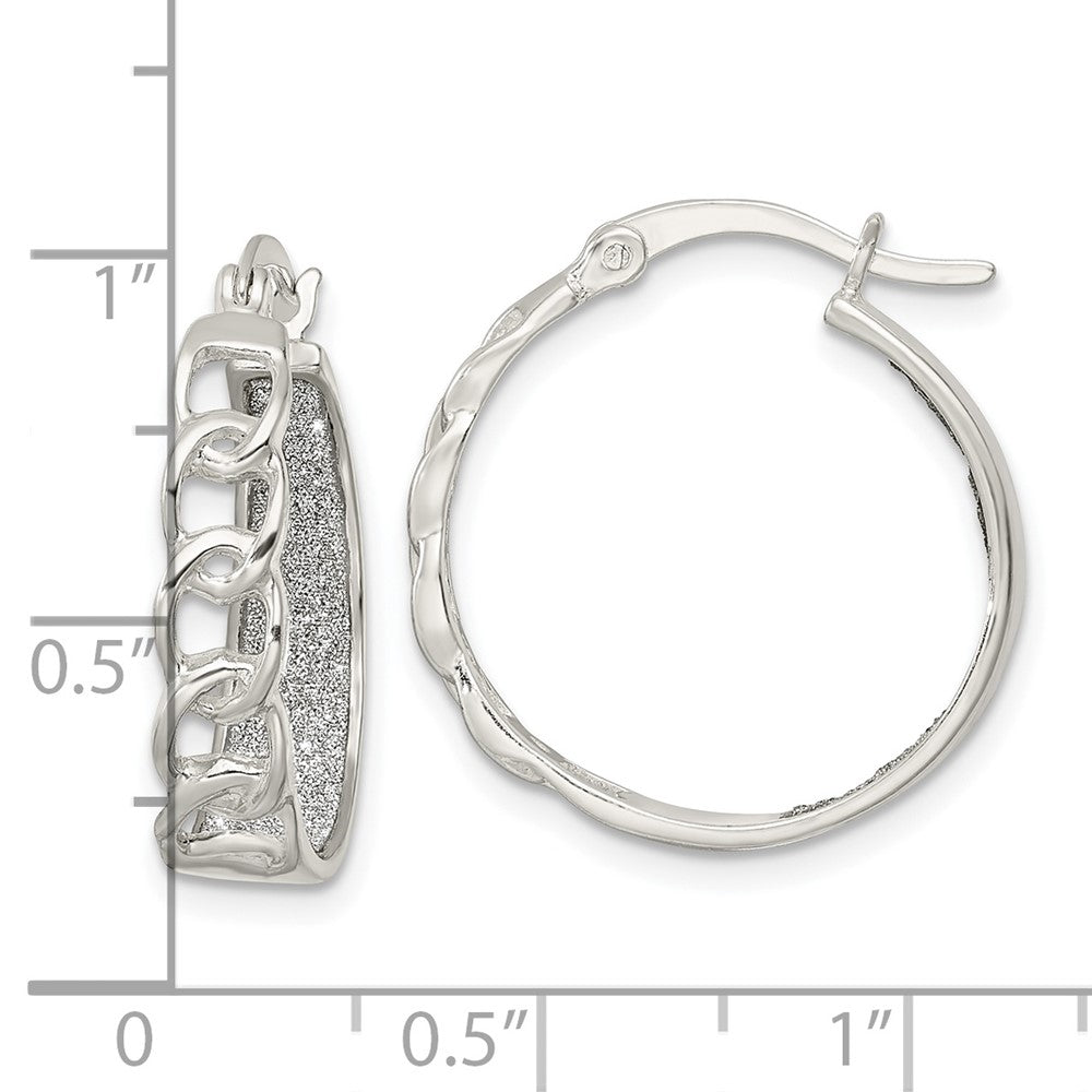 Sterling Silver Polished Fabric Glitter Hoop & Links Round Hoop Earrings - Product Photo