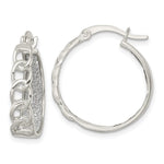 Sterling Silver Polished Fabric Glitter Hoop & Links Round Hoop Earrings - Product Photo