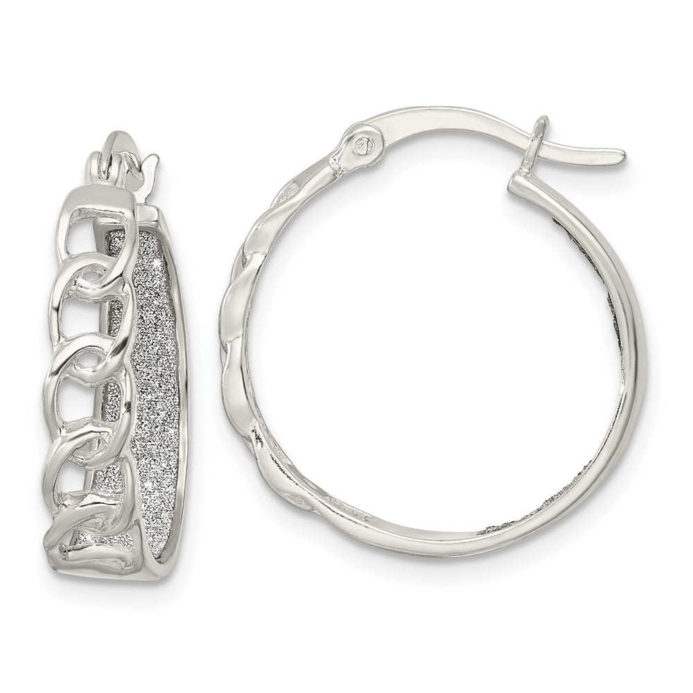 Sterling Silver Polished Fabric Glitter Hoop & Links Round Hoop Earrings - Product Photo