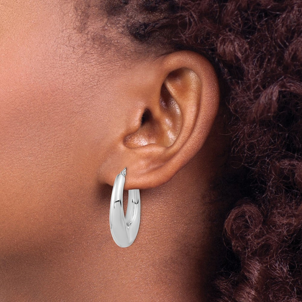 Sterling Silver Sterling Silve Rhodium-plated Polished Hollow Oval Hoop Earrings - Product Photo