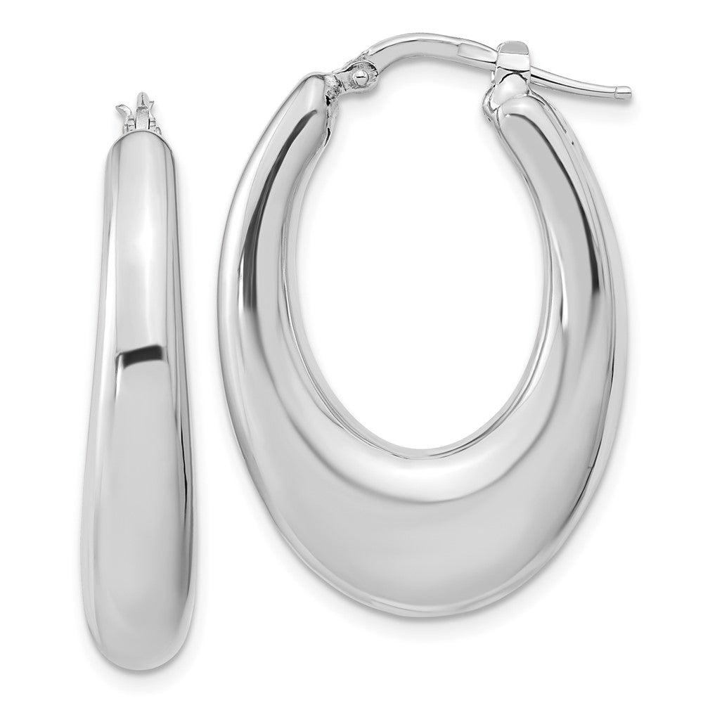 Sterling Silver Sterling Silve Rhodium-plated Polished Hollow Oval Hoop Earrings