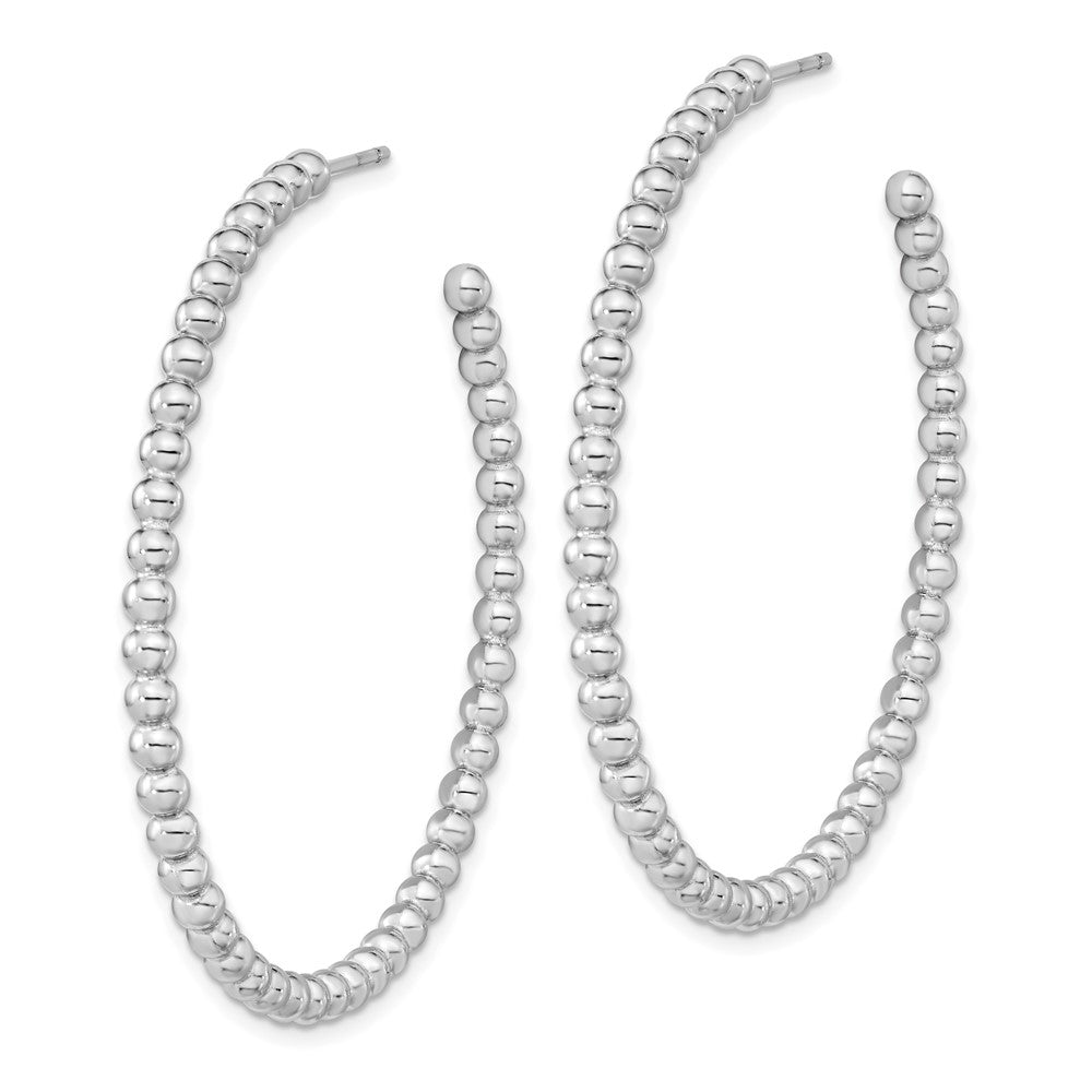 Sterling Silver Rhodium-plated Polished Beaded Hoop Post Earrings - Product Photo