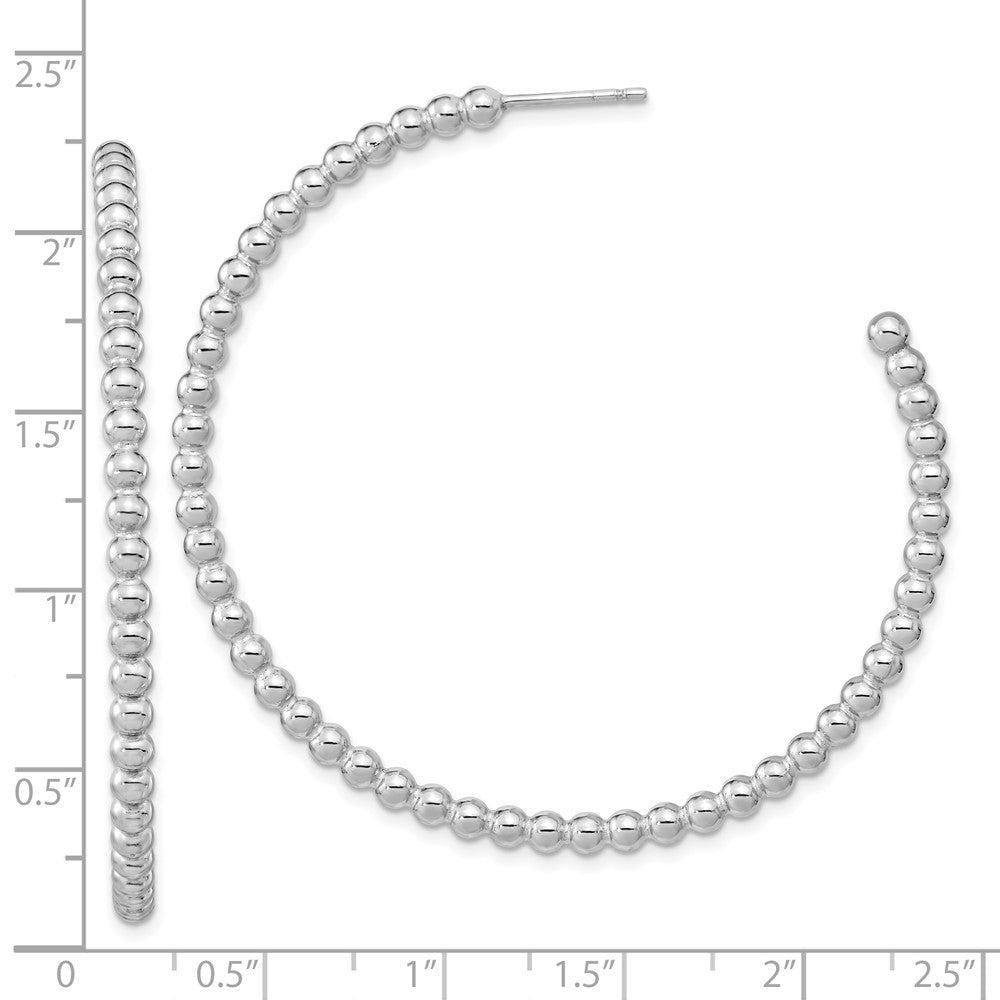 Sterling Silver Rhodium-plated Polished Beaded Hoop Post Earrings - Product Photo