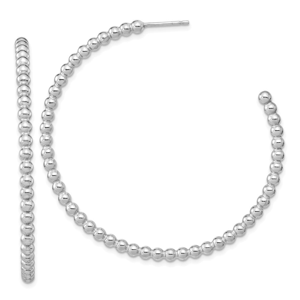 Sterling Silver Rhodium-plated Polished Beaded Hoop Post Earrings - Product Photo