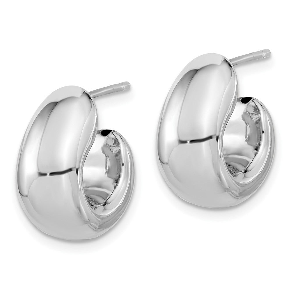 Sterling Silver Polished Rhodium-plated Hollow Post J Hoop Earrings - Product Photo
