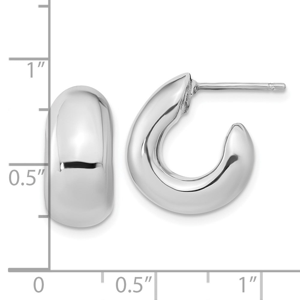 Sterling Silver Polished Rhodium-plated Hollow Post J Hoop Earrings - Product Photo