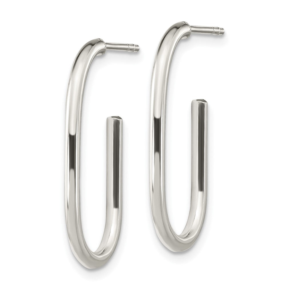 Sterling Silver Polished Oval J-Hoop Post Earrings - Product Photo