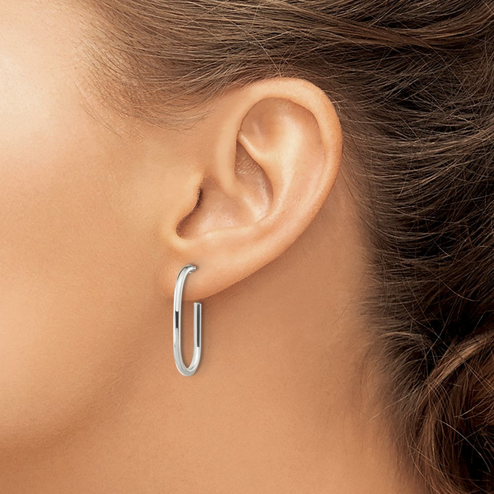 Sterling Silver Polished Oval J-Hoop Post Earrings - Product Photo