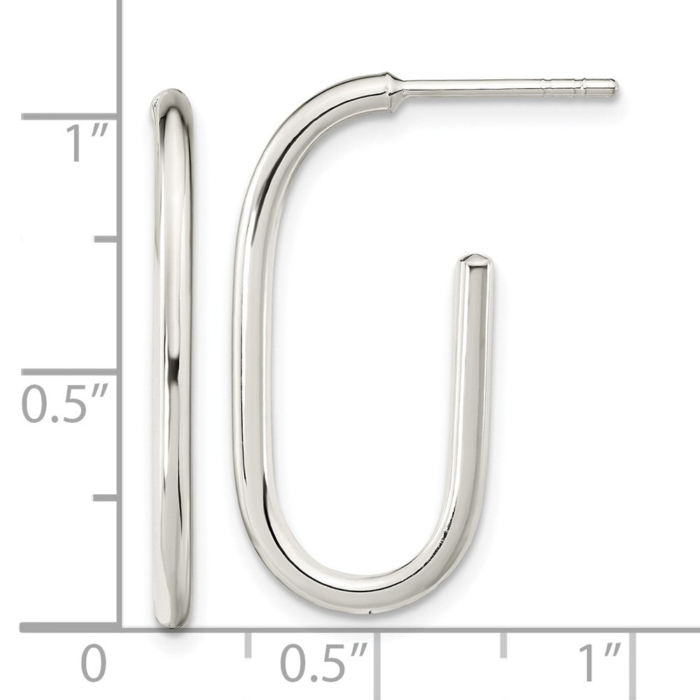 Sterling Silver Polished Oval J-Hoop Post Earrings - Product Photo