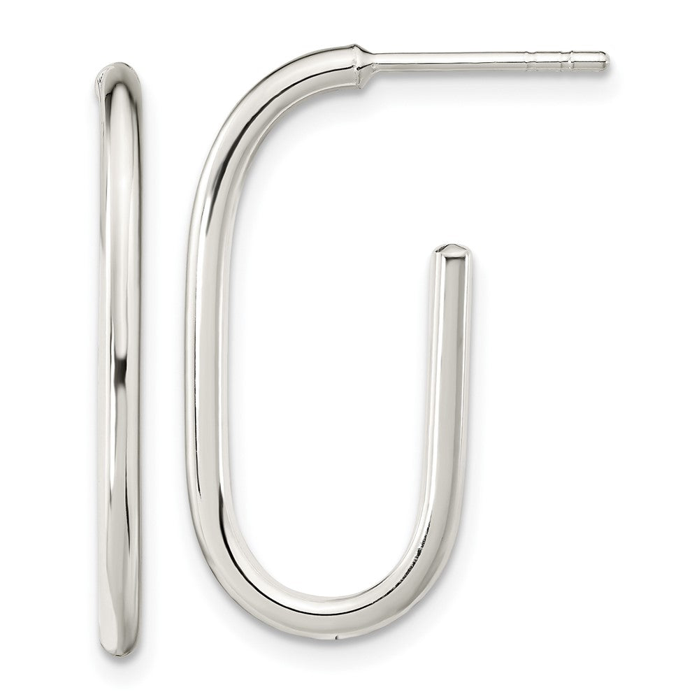 Sterling Silver Polished Oval J-Hoop Post Earrings - Product Photo