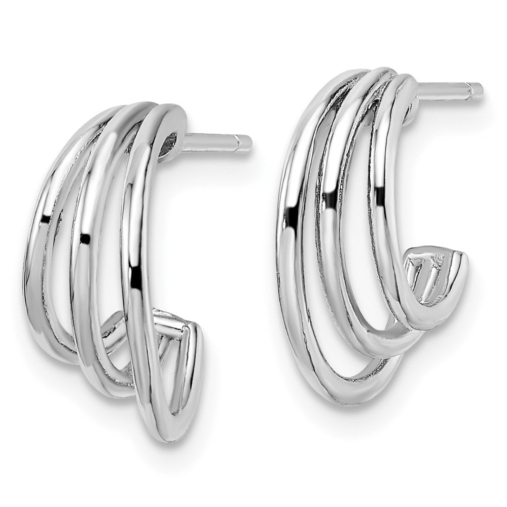 Sterling Silver Rhodium-plated Polished J-Hoop Post Earrings - Product Photo