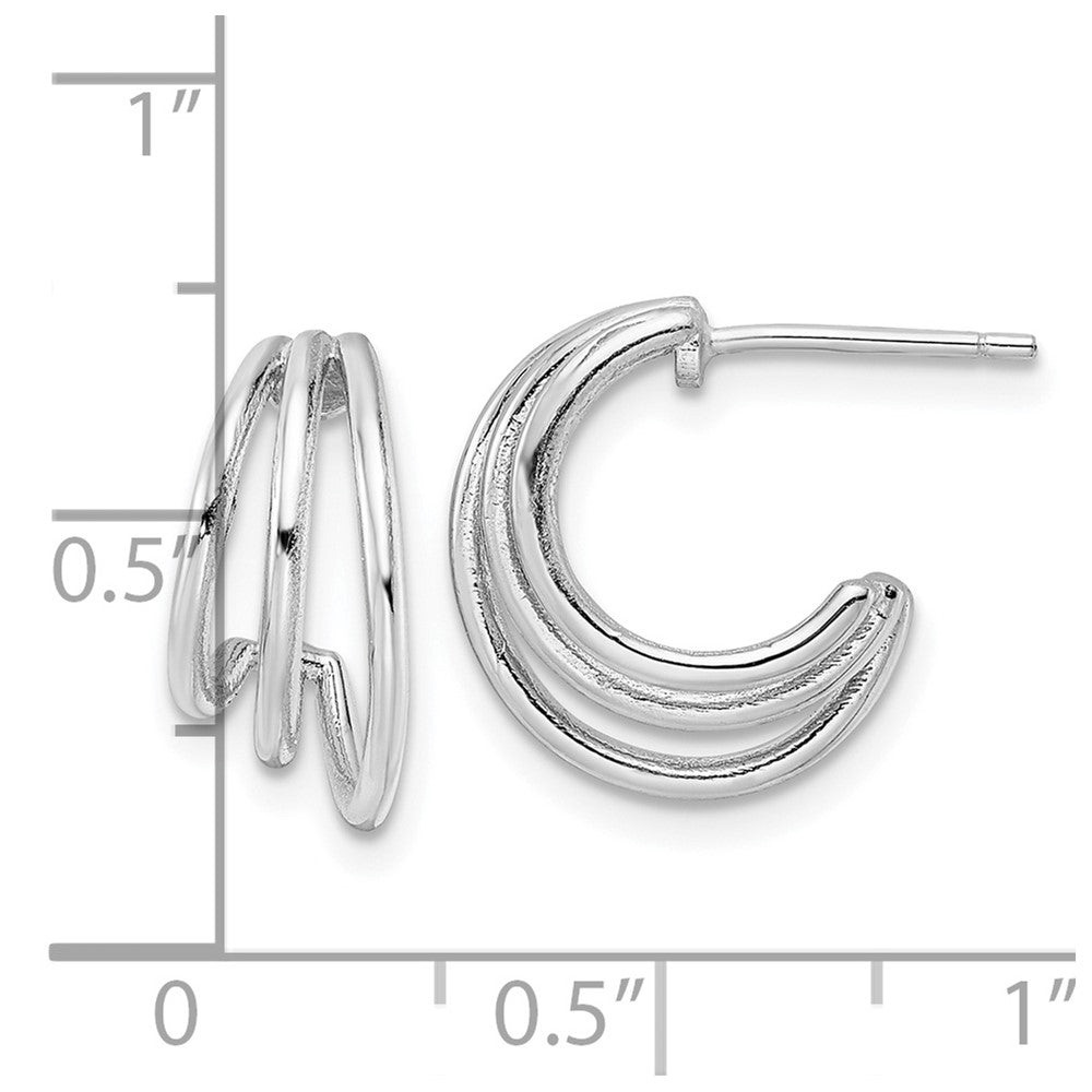 Sterling Silver Rhodium-plated Polished J-Hoop Post Earrings - Product Photo