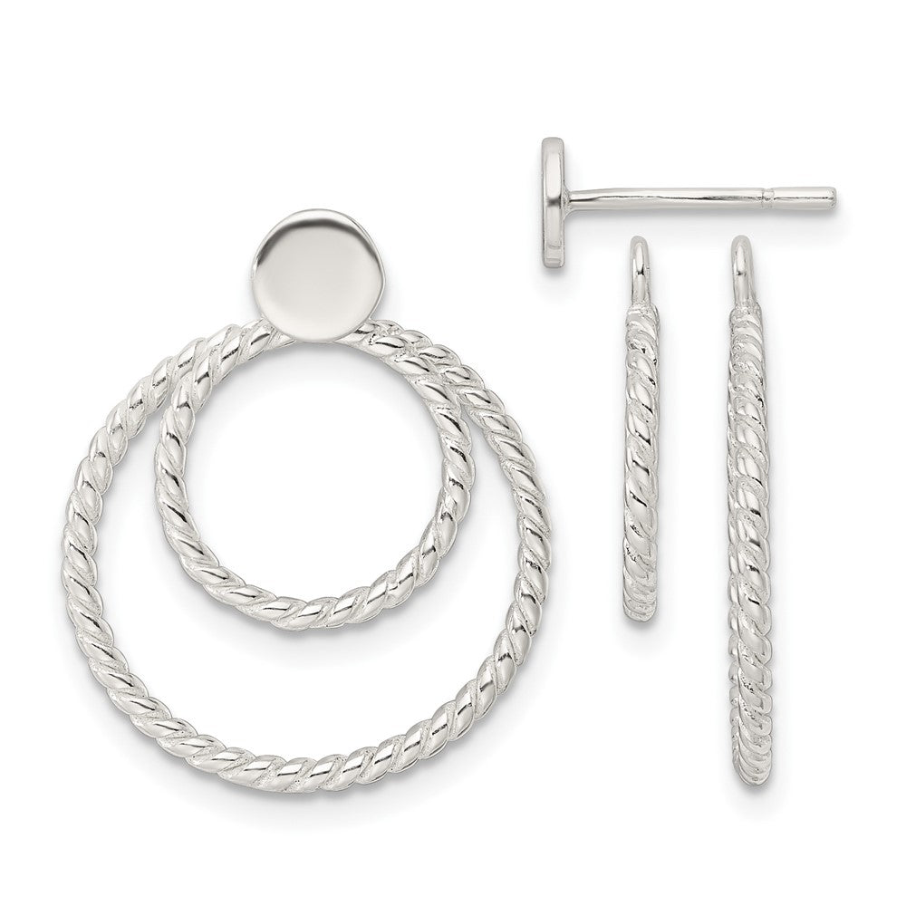 Sterling Silver with 2 Circle Jackets Button Post Earrings