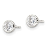 Sterling Silver Polished 4mm Round CZ Bezel Set Stud Earrings - Product Photo