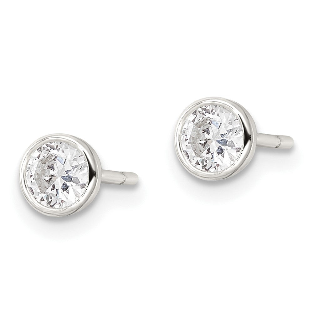 Sterling Silver Polished 4mm Round CZ Bezel Set Stud Earrings - Product Photo