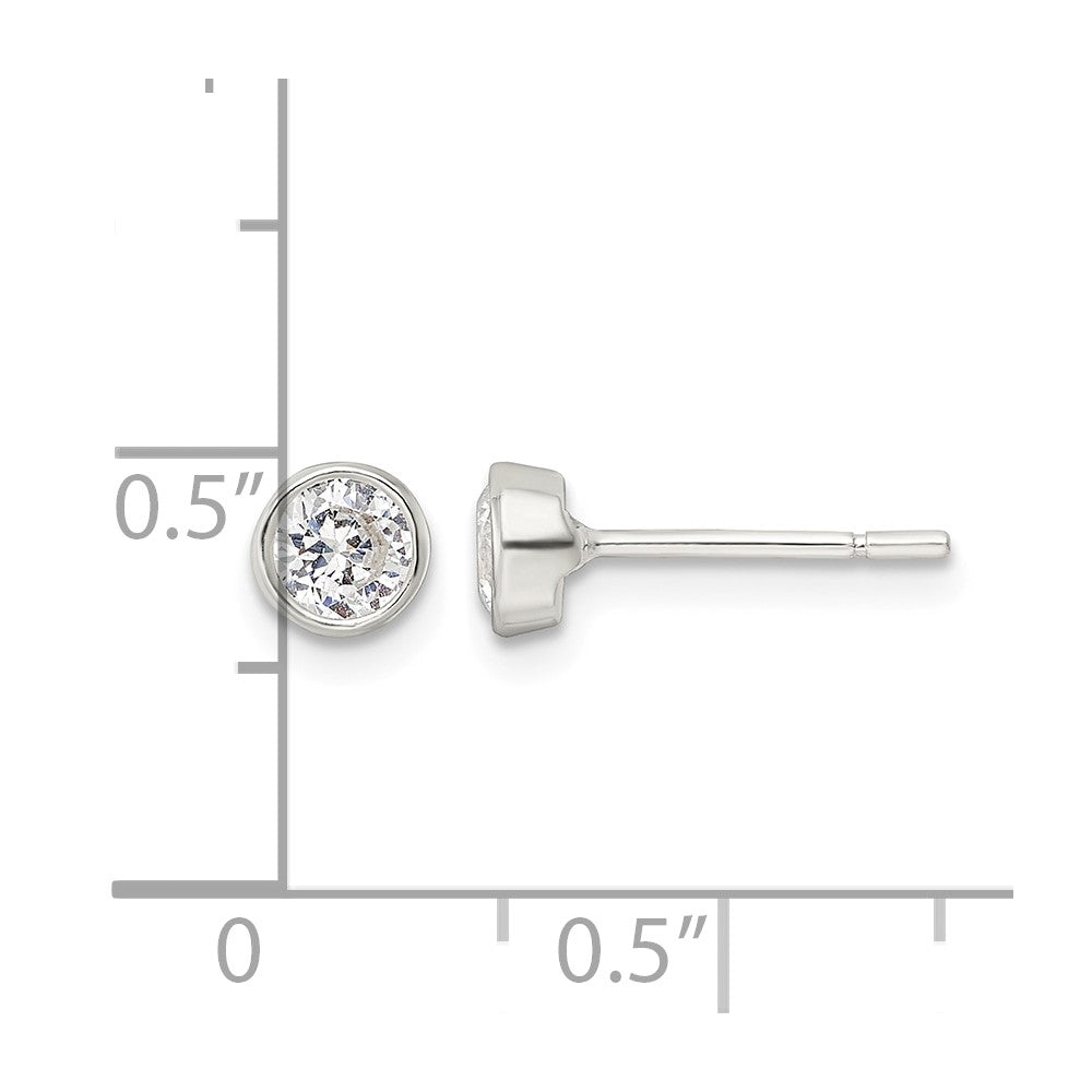 Sterling Silver Polished 4mm Round CZ Bezel Set Stud Earrings - Product Photo