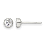 Sterling Silver Polished 4mm Round CZ Bezel Set Stud Earrings - Product Photo