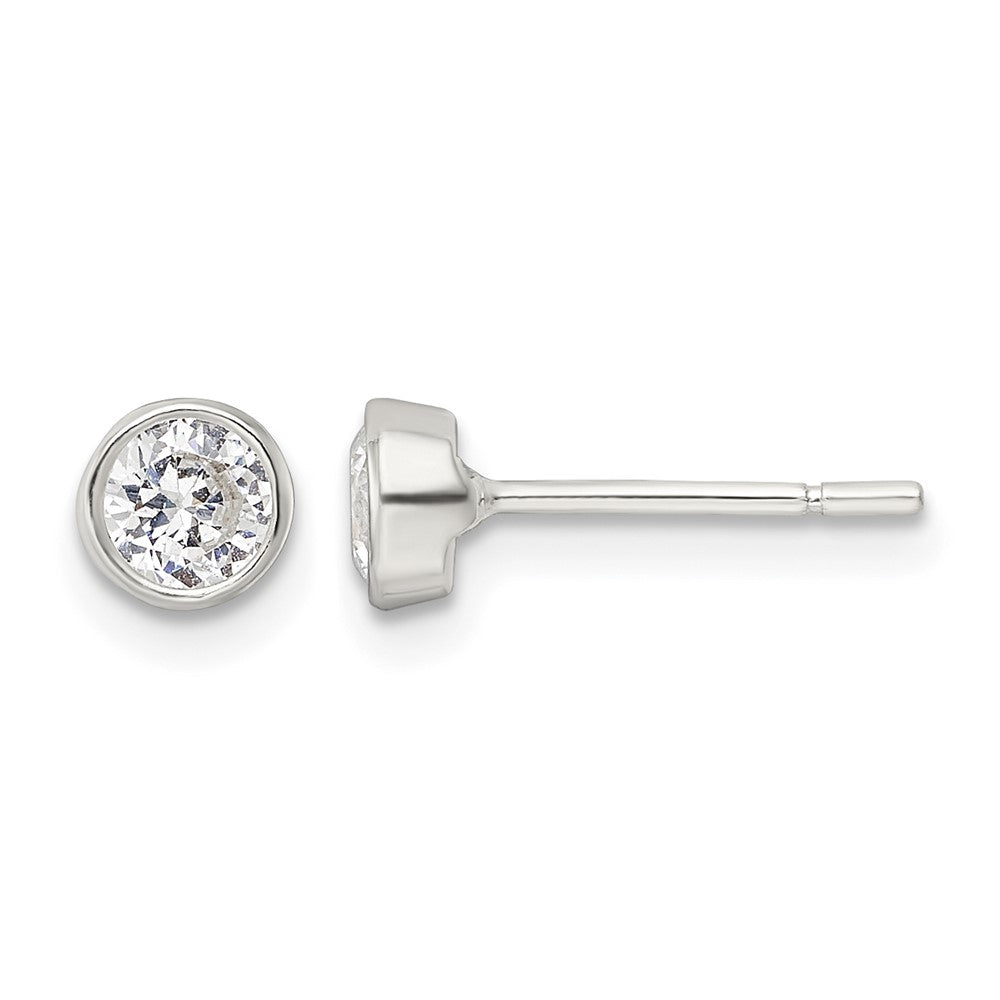 Sterling Silver Polished 4mm Round CZ Bezel Set Stud Earrings - Product Photo