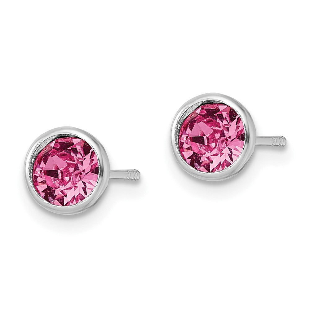 Sterling Silver Rhod-plated Polished 5mm Pink Crystal Bezel Stud Earrings - Product Photo