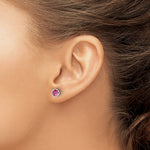 Sterling Silver Rhod-plated Polished 5mm Pink Crystal Bezel Stud Earrings - Product Photo