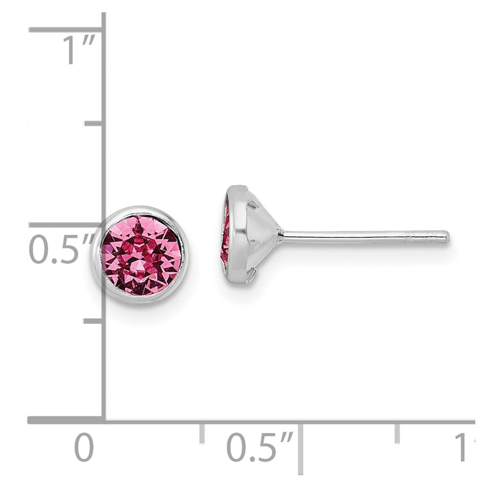 Sterling Silver Rhod-plated Polished 5mm Pink Crystal Bezel Stud Earrings - Product Photo
