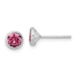 Sterling Silver Rhod-plated Polished 5mm Pink Crystal Bezel Stud Earrings - Product Photo