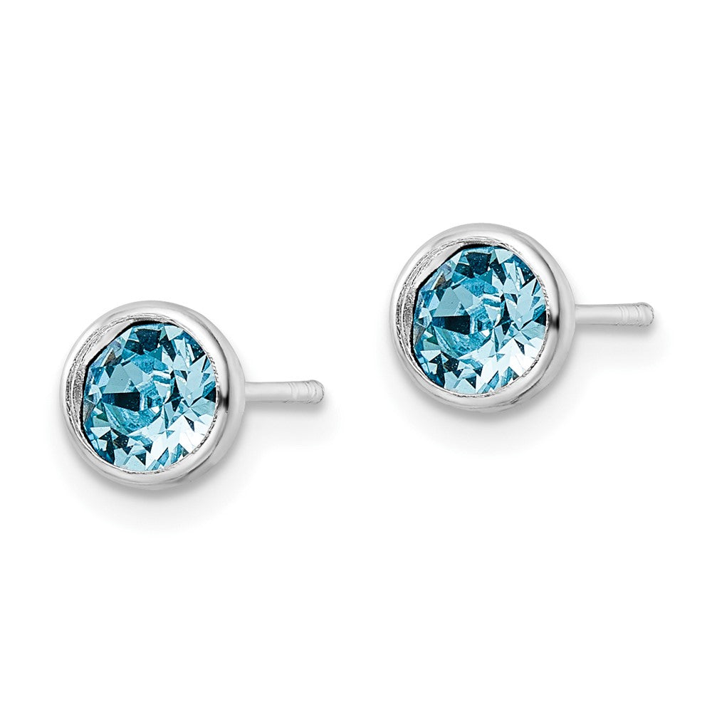 Sterling Silver Rhodium-plated Polished Blue Crystal Bezel Stud Earrings - Product Photo