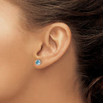 Sterling Silver Rhodium-plated Polished Blue Crystal Bezel Stud Earrings - Product Photo