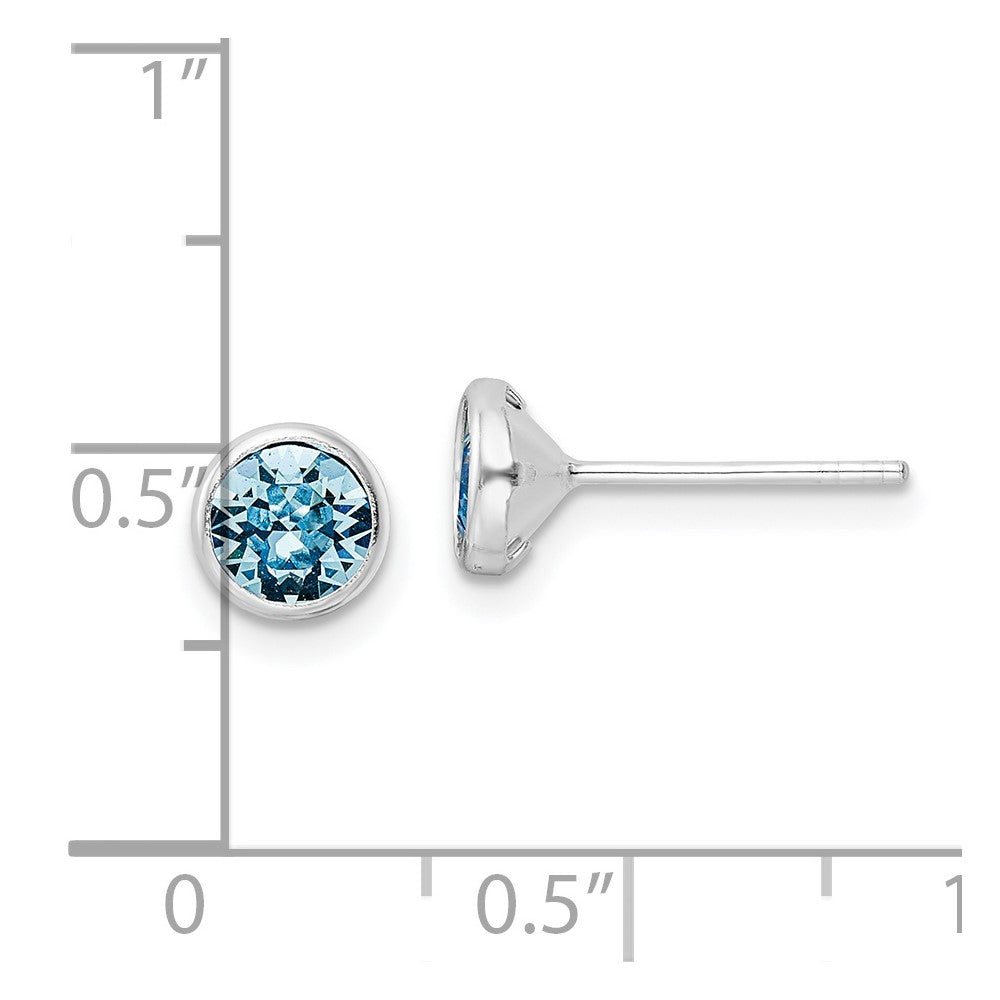 Sterling Silver Rhodium-plated Polished Blue Crystal Bezel Stud Earrings - Product Photo