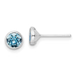 Sterling Silver Rhodium-plated Polished Blue Crystal Bezel Stud Earrings - Product Photo