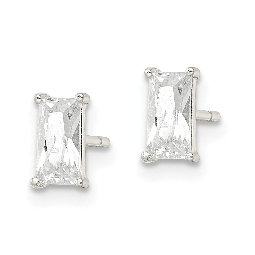 Sterling Silver Polished 6x3mm Emerald-shape CZ Stud Earrings - Product Photo