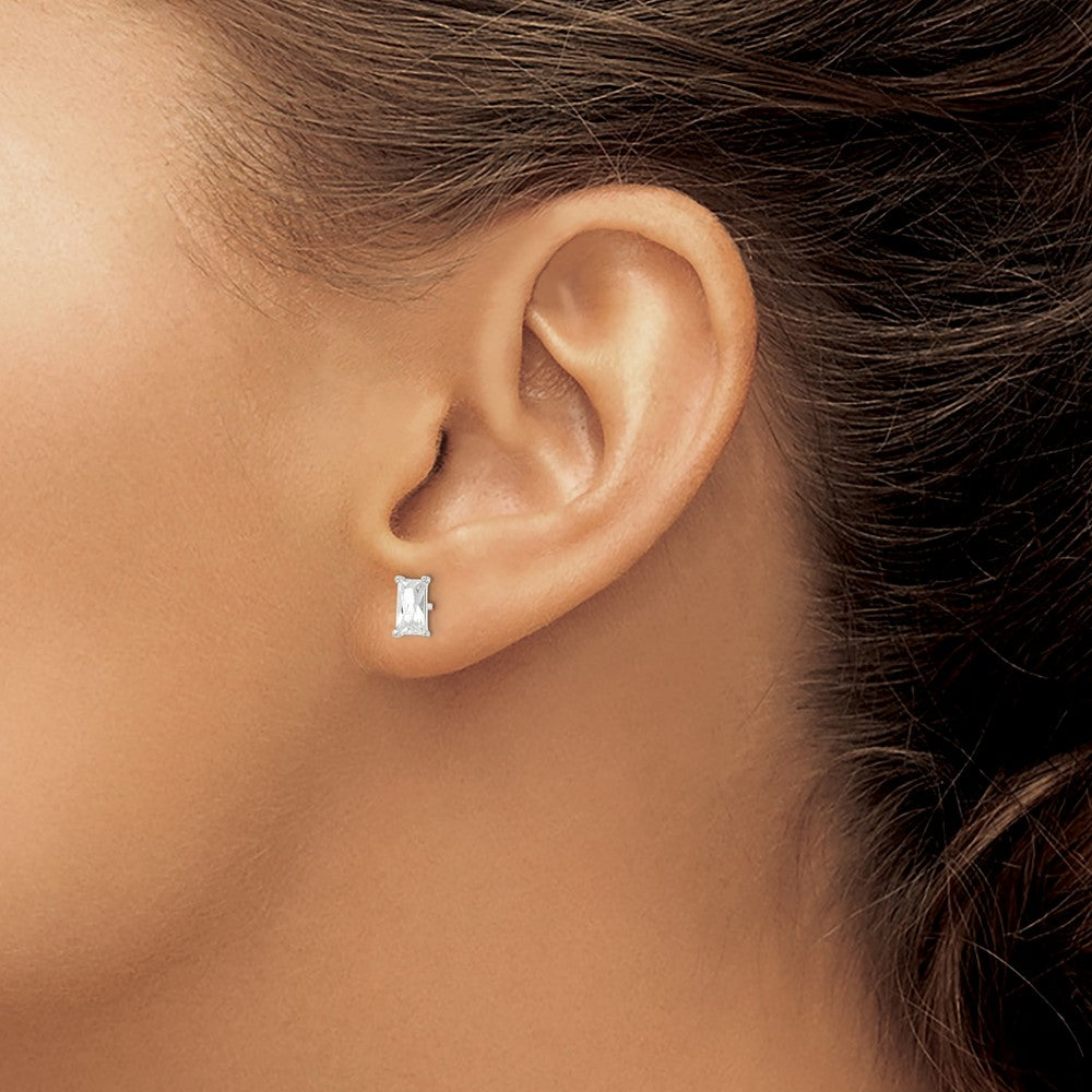 Sterling Silver Polished 6x3mm Emerald-shape CZ Stud Earrings - Product Photo
