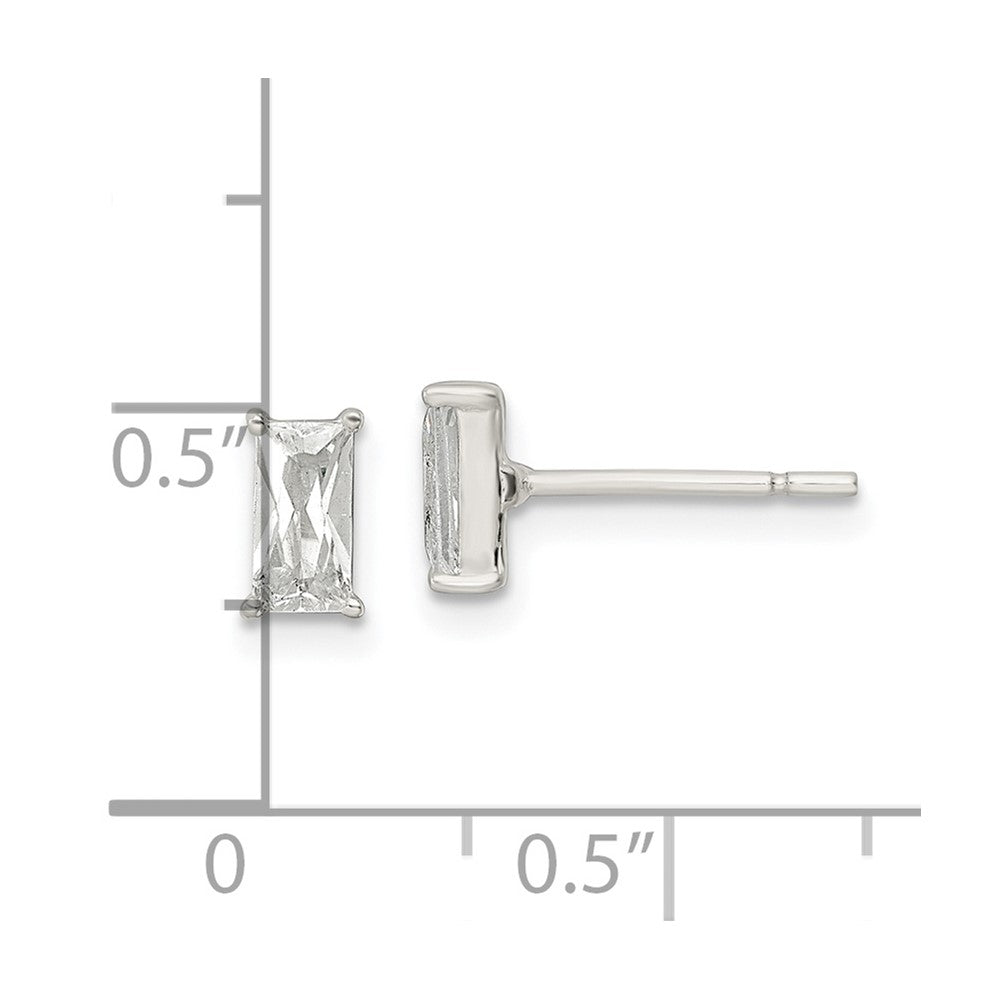Sterling Silver Polished 6x3mm Emerald-shape CZ Stud Earrings - Product Photo
