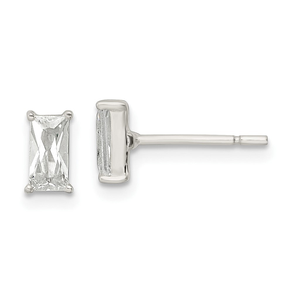 Sterling Silver Polished 6x3mm Emerald-shape CZ Stud Earrings - Product Photo