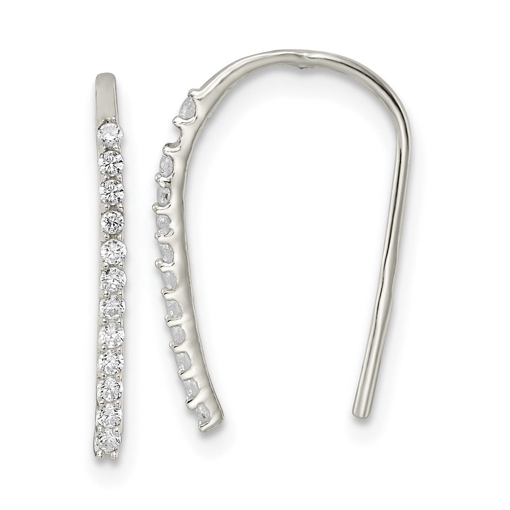 Sterling Silver Polished CZ Threader Earrings - Product Photo