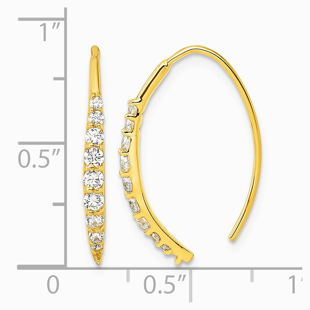 Sterling Silver Gold-tone Polished Graduated CZ Threader Earrings - Product Photo