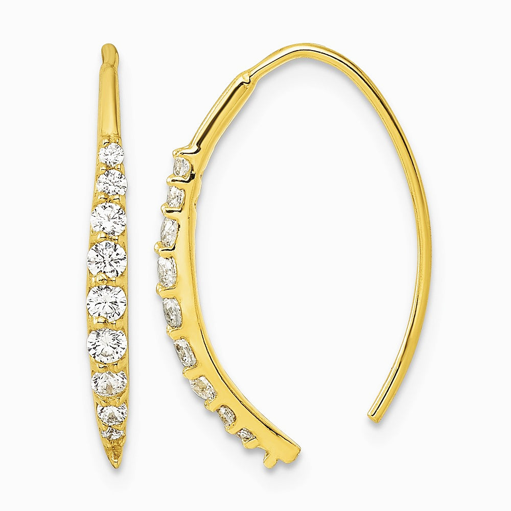 Sterling Silver Gold-tone Polished Graduated CZ Threader Earrings