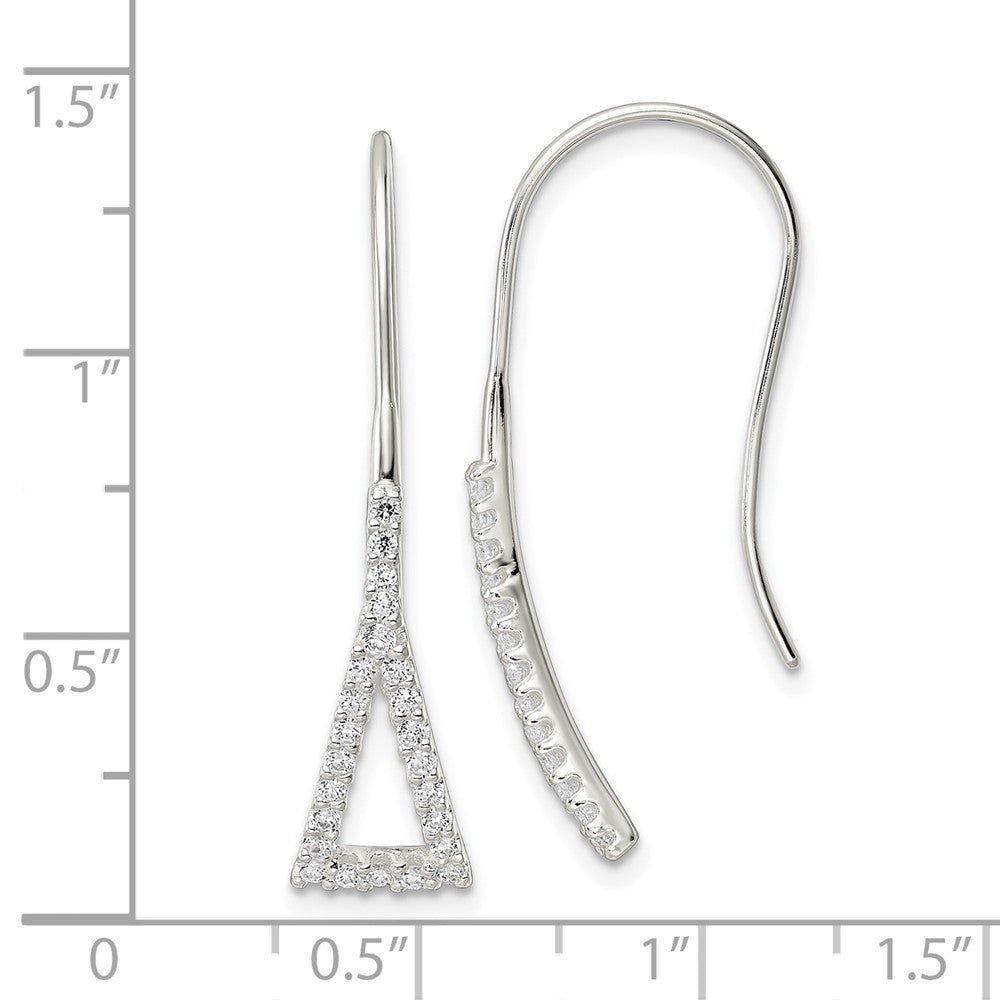 Sterling Silver Polished Triangle CZ Dangle Earrings - Product Photo