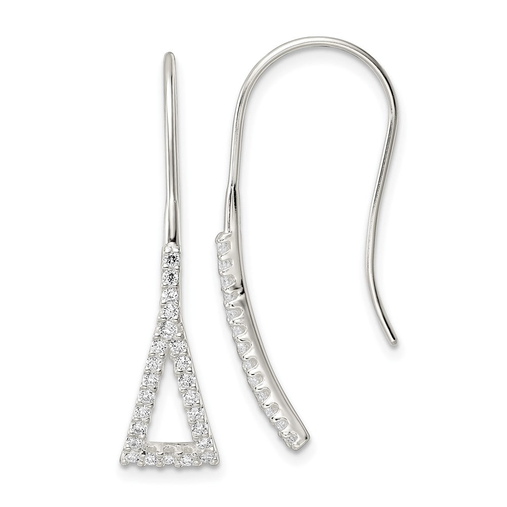 Sterling Silver Polished Triangle CZ Dangle Earrings - Product Photo