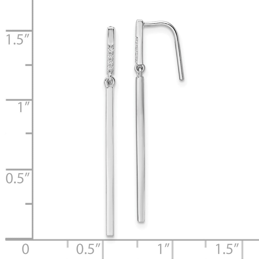 Sterling Silver Rhodium-plated Polished CZ Bar Dangle Earrings - Product Photo