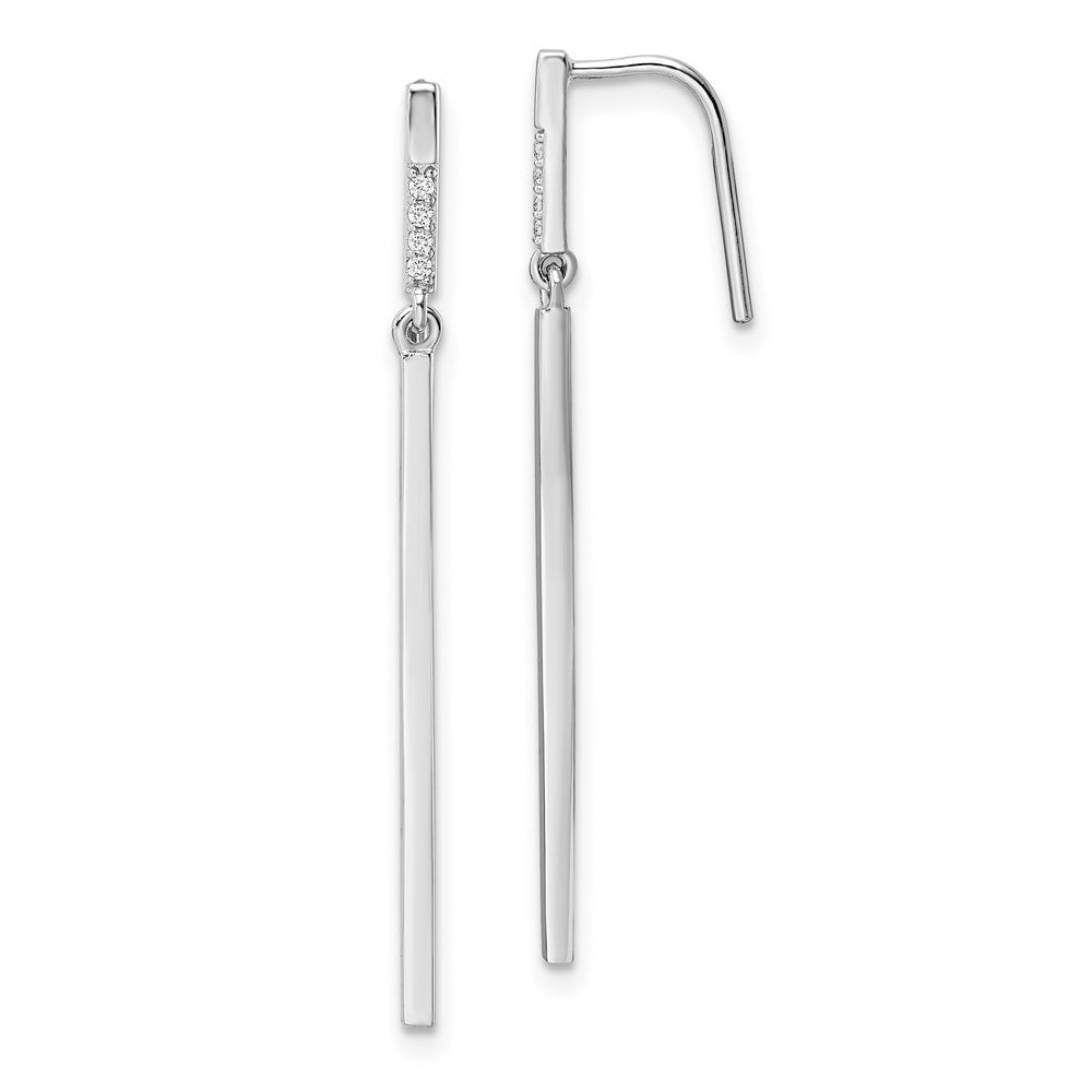 Sterling Silver Rhodium-plated Polished CZ Bar Dangle Earrings - Product Photo