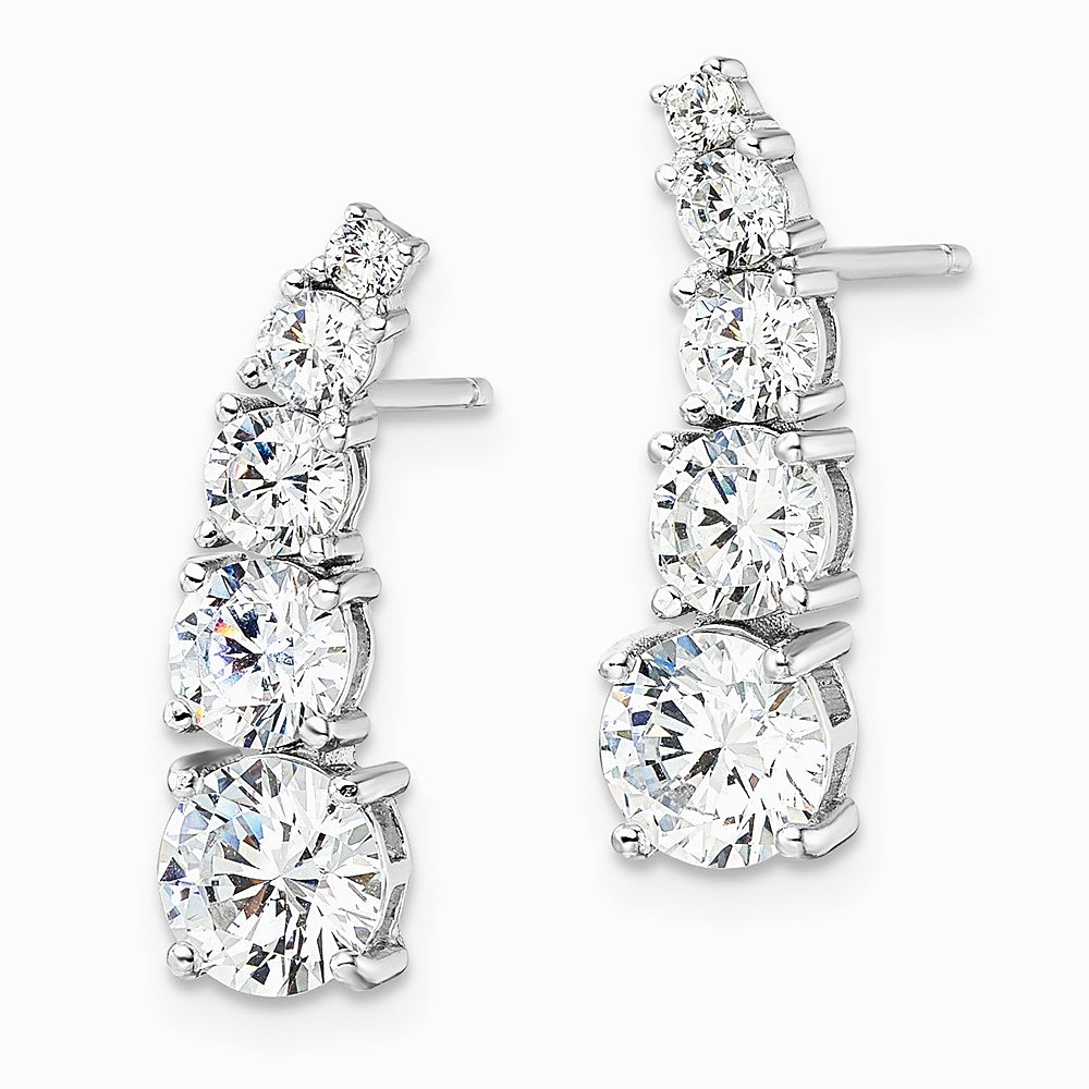Sterling Silver Rhodium-plated Polished Graduated CZ Post Earrings - Product Photo