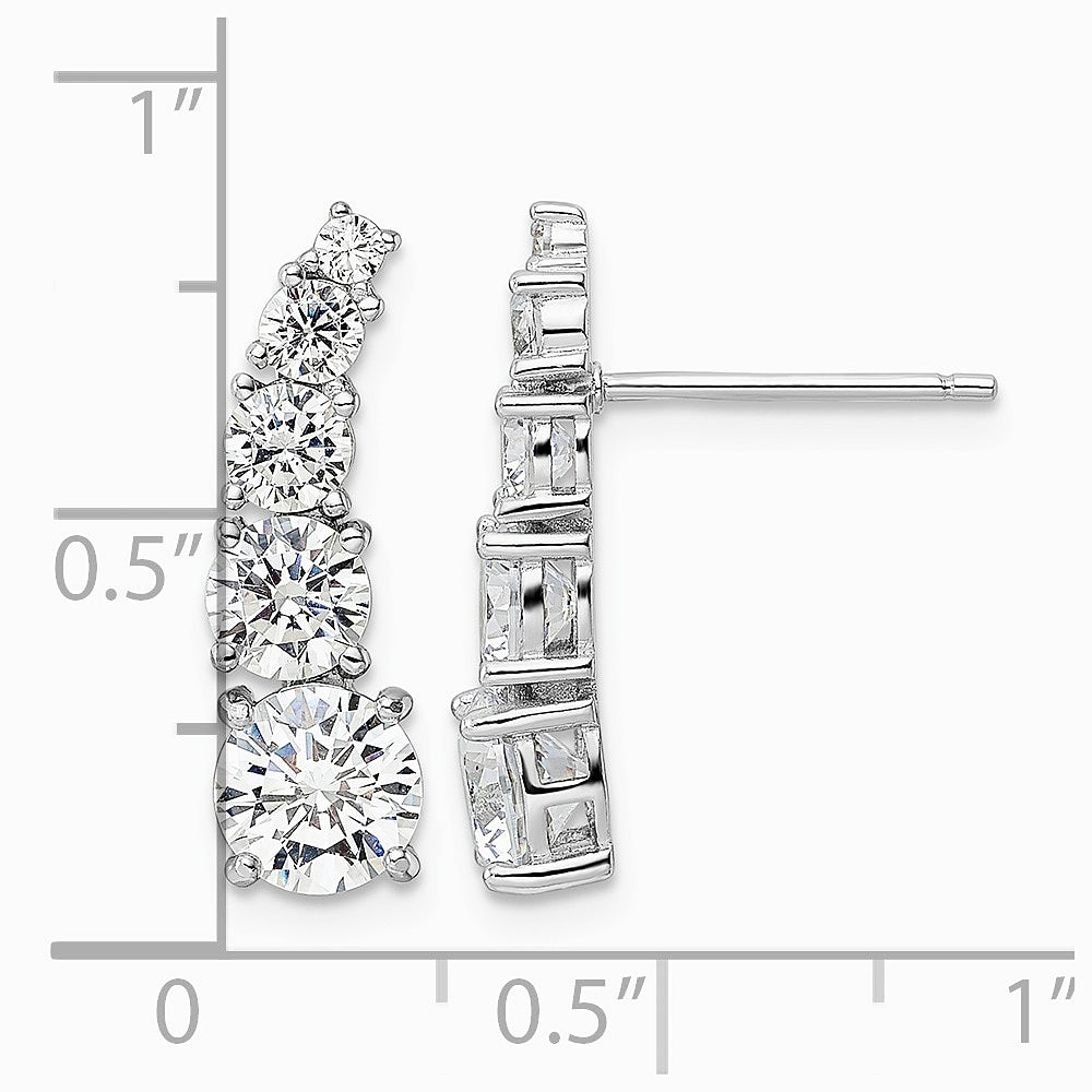 Sterling Silver Rhodium-plated Polished Graduated CZ Post Earrings - Product Photo